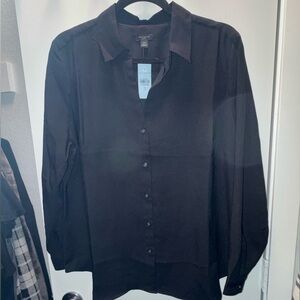 Ann Taylor Black Collared Button-Down Top